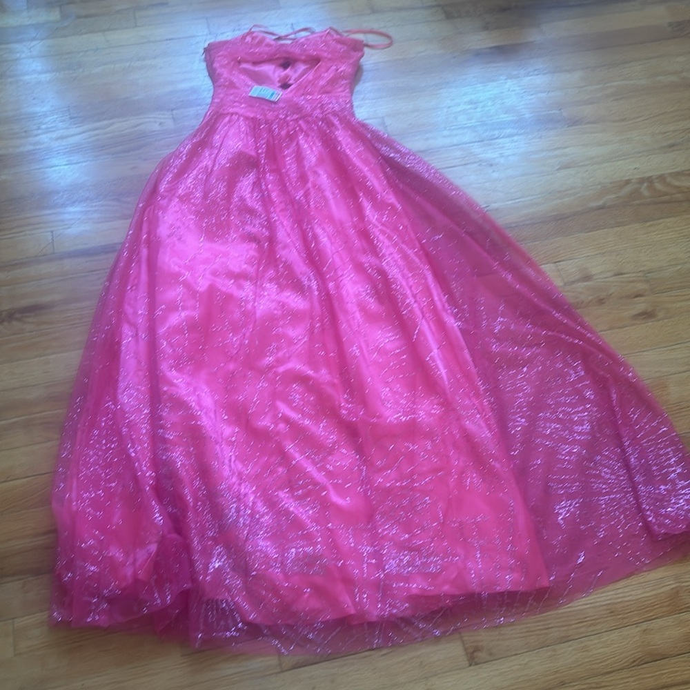 HEY BARBIE! NWT Deb Y2K Long Pink Front Cutouts Sparkle Dress - Picture 3 of 11